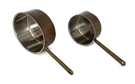 set of 2 Vintage Swiss Copper Saute Steel Pans Saucepans Spring Culinox Hammered Finish 