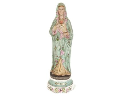 Antique Bisque Statue Virgin Mary Lady Madonna with Infant Jesus Gorgeous  polychrome