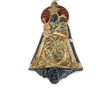 large vintage ceramic wall hanging Madonna with Infant Jesus angels beautiful