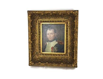 Gorgeous small oil painting of Napoleon Signed stunning wooden plaster frame 