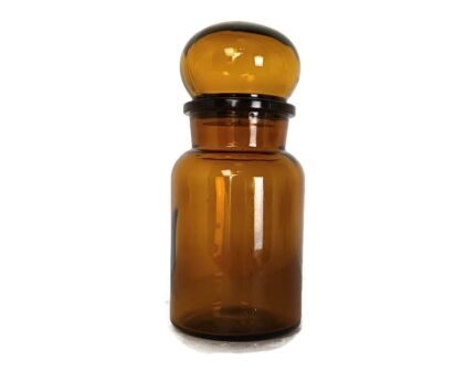 Vintage   glass container  Bubble Lid Jar  Apothecary Bottle  Brown Amber  Belgium