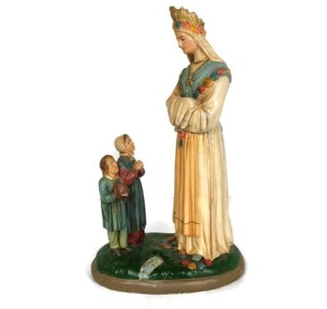 Large rare statue Our lady of La Salette Madonna Piange France   children polychrome collector
