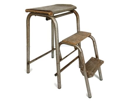 Mid Century Step Ladder Iron Wood Fold Out Steps Kitchen Library Funky plant stand