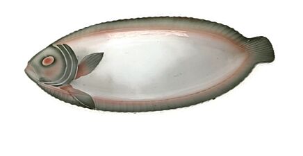 French Antique  Sarreguemines Digoin Fish Design Shape Large Serving Plate Seafood  art nouveau pottery