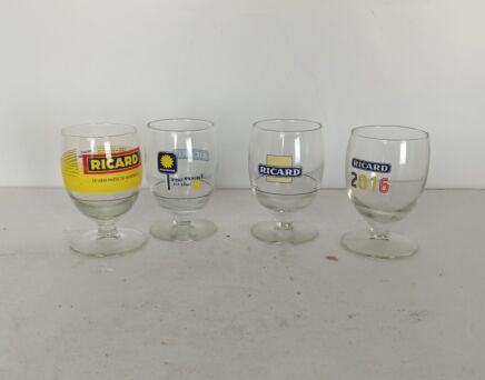 collection of 4 different French Ricard Glasses Pastis Apero France HTF Collector  
