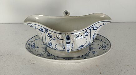 Maastricht Holland  copenhague Motif Blue white Gravy boat Sauce Boat marked 20s antique
