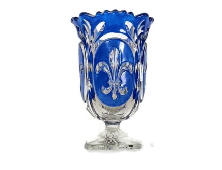 Gorgeous vintage vase clear blue cut to clear Fleur de lis Lys France 