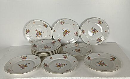 set of 12 dinner Plates Vintage Mitterteich Bavaria US Zone flower pattern lovely