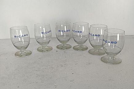 collection of 6  French Ricard Glasses Pastis Apero France Collector HTF Feel sunny