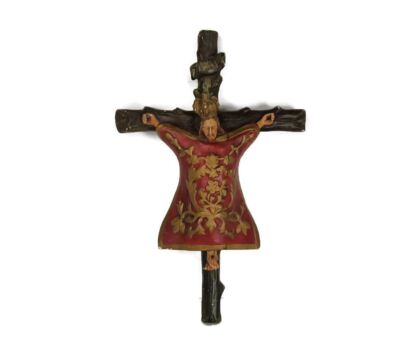 Neo gothic plaster Crucifix crucifixion Jesus Christ antique very special hand painted