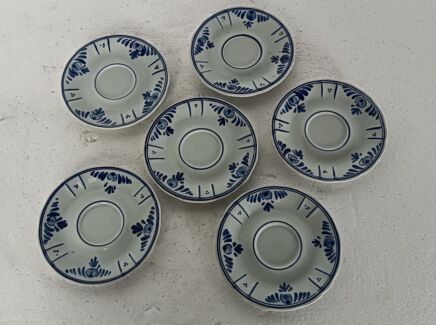 6 small plates saucers vintage hand painted Delft blue white Delftsblauw 