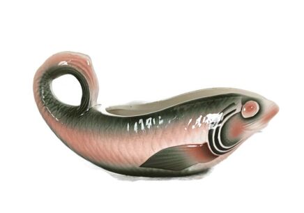 Fish Gravy Boat Sauceboat  Antique art nouveau Digoin Sarreguemines France Marked Porcelain HTF