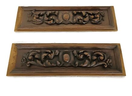 pair of wooden ornate reclaimed cabinet drawer panels  antique architectural salvaged