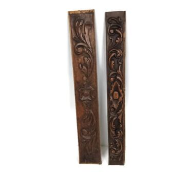 pair of wooden ornate reclaimed cabinet  panels antique salvaged trims pediments 