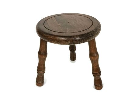 small vintage carved wooden milking farmers stool side table plant stand barn style
