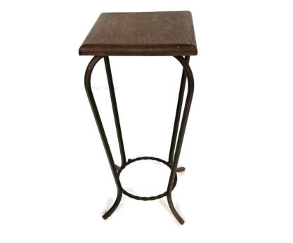small vintage side occasional table wooden top wrought iron pedestal plant stand