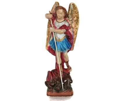 statue Figurine Archangel Michael slaying the Dragon polychrome plaster Italy vintage