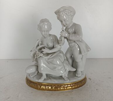 porcelain vintage figurine marked Potschappel Germany girl with goat 