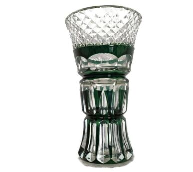 Green clear to  cut Vase vintage crystal vase Val St Lambert Belgium Marked