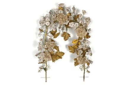 Antique Bridal Wedding Silk Flowers  Ormolu Wreath Boucquet 19th century small prisms