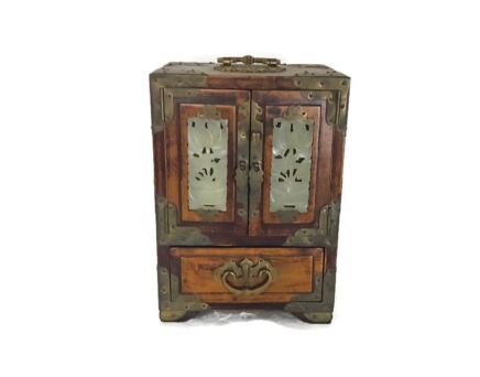 Vintage Wooden Ornate Treasure Chest Trinket Jewelry Box Cabinet Inlay  beautiful