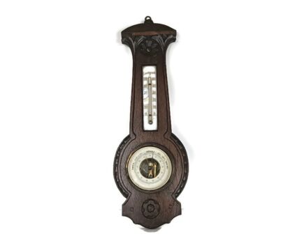 French Hand Carved Wood Barometer Thermometer Weather Station  vintage