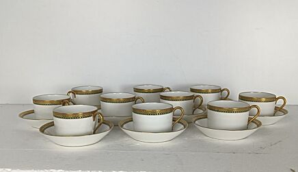 Antique tableware  GDA Limoges White with Ivy and Gold Demitasse Cups and Saucers - 20 pieces