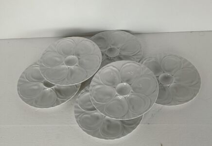 Set of 6 French Pillivuyt Oyster Plates Porcelain Faience Marked White Stylish French vintage