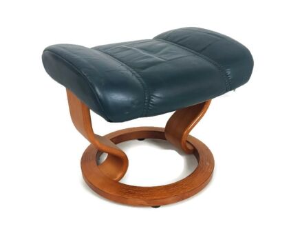 Ekornes Stressless Recliner Blue Leather Footstool Foot rest Ottoman Vintage Norway