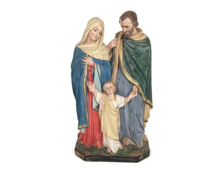 Large hand painted antique polychrome plaster statue Holy Family art deco