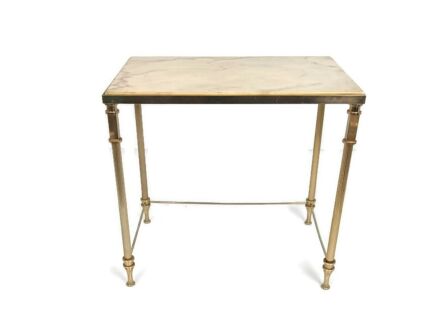 Small Ornate Brass Marble Pedestal Plant Stand Side End Table Hollywood regency vintage
