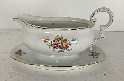 Vintage Gravy boat Sauce Boat marked Mitterteich Bavaria US Zone flower pattern