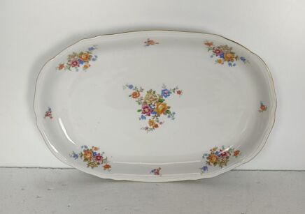 vintage Oval serving platter plate Marked Mitterteich Bavaria US zone small flowers
