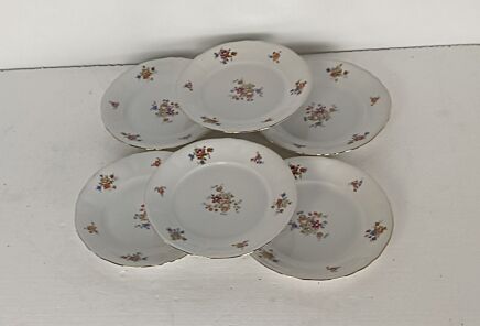 set of 6 breakfast plates vintage Mitterteich Bavaria US Zone Flower Pattern