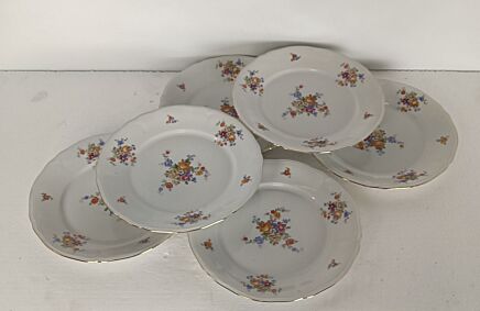 set of 6 dining plates vintage Mitterteich Bavaria US Zone Flower Pattern