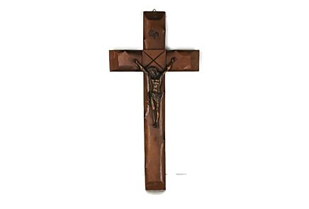 Art Deco Bauhaus hanging Wall Crucifix Wood Brass Corpus  Jesus Christ  antique