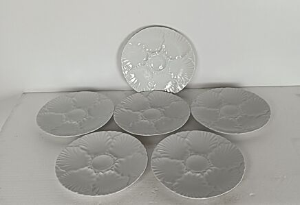 Set of 6 Oyster Plates Porcelaine White Stylish Germany Waldsassen Bareuther Bavaria Vintage