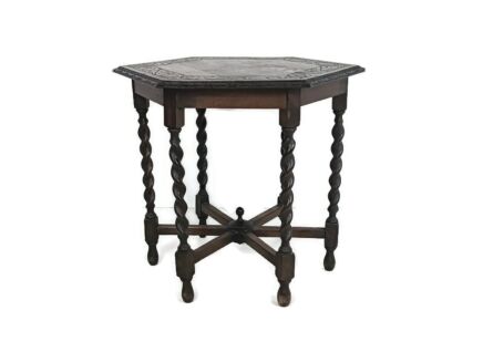 Side Occasional Coffee table Hand carved wood Barley Twist Ornate Sextagon beautiful vintage