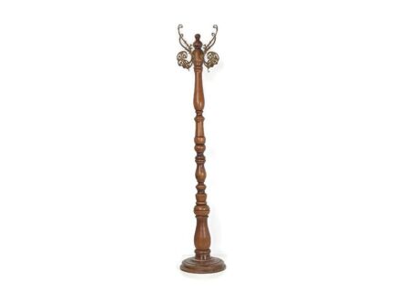 Standing Hall Tree Coat Rack Ornate Brass Crown Wood Stem Hollywood Regency eyecatcher