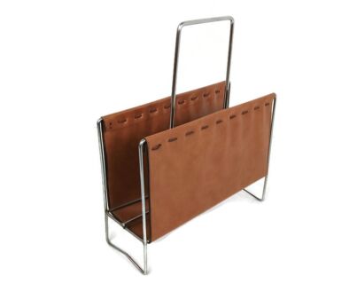 Newspaper Basket Rack vintage chrome leather funky storage magazine rack