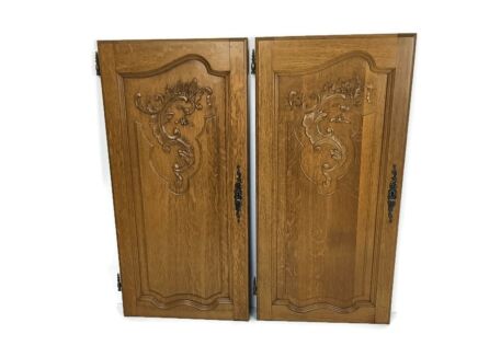pair Antique Hand Carved Wooden  Door Panels Reclaimed Architectural Salvaged 