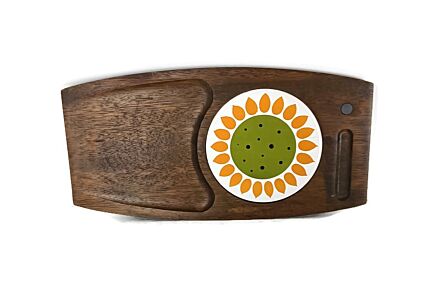 teak vintage ceramic tile cutting cheese board funky 