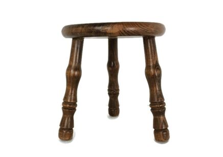 small vintage carved wooden milking stool plant stand pedestal side table bonsai barn style