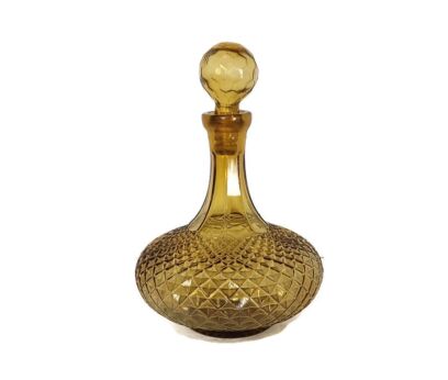 Gorgeous Vintage Empoli Italian art glass bottle diamond shape amber brown lidded 