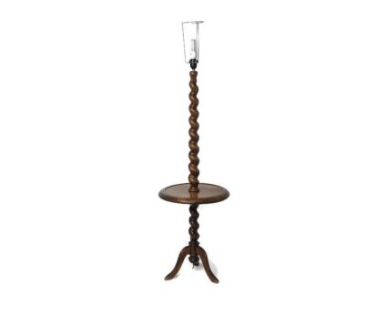 Vintage floor standing Lamp Light carved wooden stem barley twist with table WOW