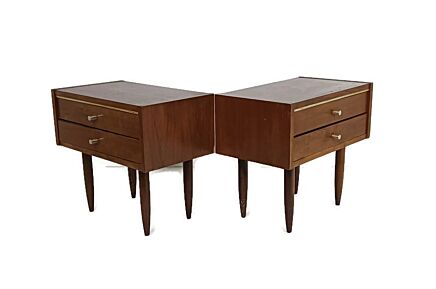 pair Funky  Wooden Nightstands end tables bedroom cabinets Retro Vintage Brown  