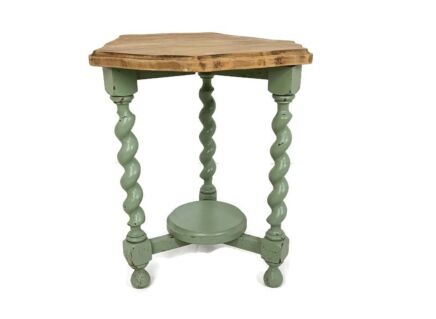 Barley Twist Wooden Side Wine Table Pedestal Plant Bonsai Stand Two Tier Barn Country green brown