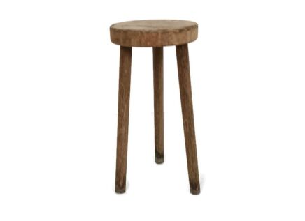 small antique carved wooden milking stool pedestal plant stand side table, barn style