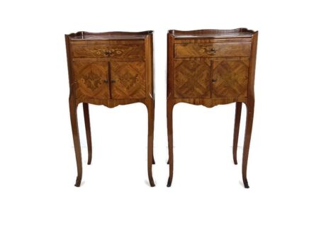 stunning vintage pair of Nightstands end tables cabinets Inlay wood bedside tables 