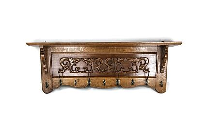 large coat hat rack vintage wall hanging carved ornate wood 